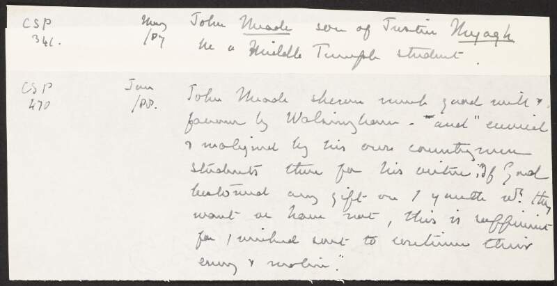 Notes relating to John [Nuade?] and Middle Temple,