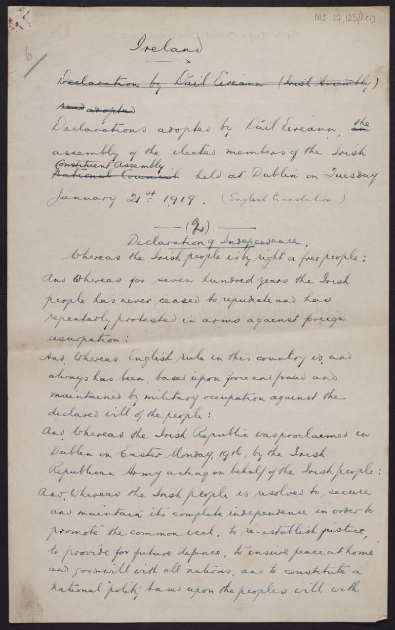 Manuscript draft Declaration of Independence,