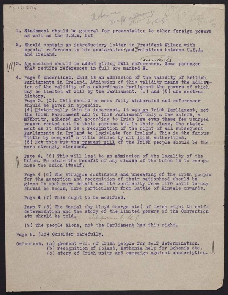 Notes on draft address for recognition of the Irish Republic