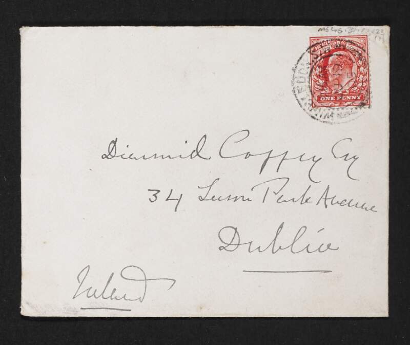 Two letters from Jane Coffey to Diarmid Coffey regarding the health of Fid and describing her holiday in London,
