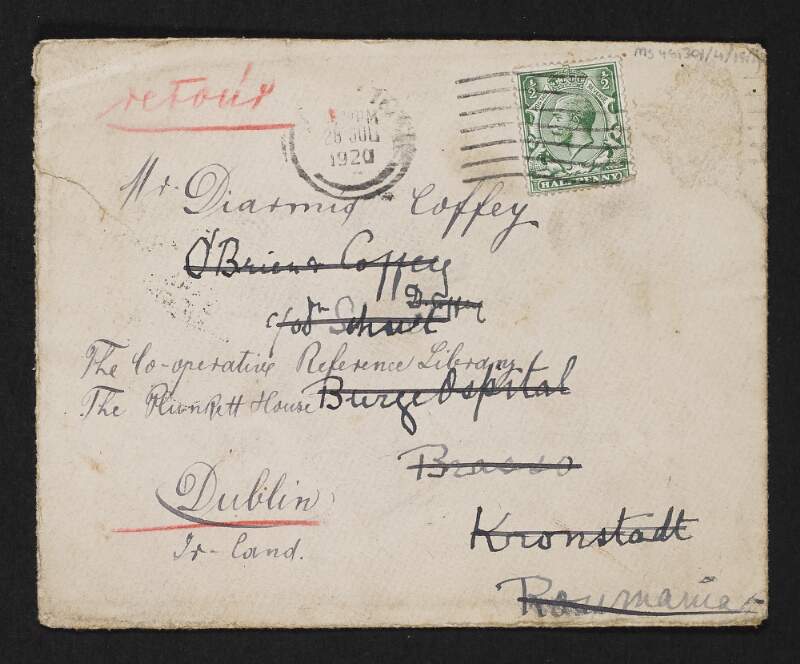 Letters from Jane Coffey to Diarmid Coffey regarding him returning home, dinner with Cecil Neill-Watson and Edward MacLysaght,