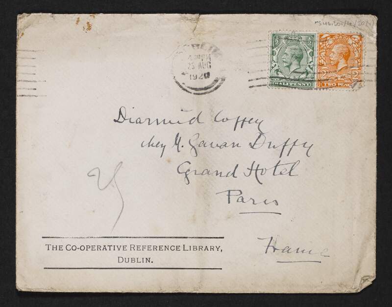 Letter from Jane Coffey to Diarmid Coffey with references to his return to Dublin and the political situation in Ireland,