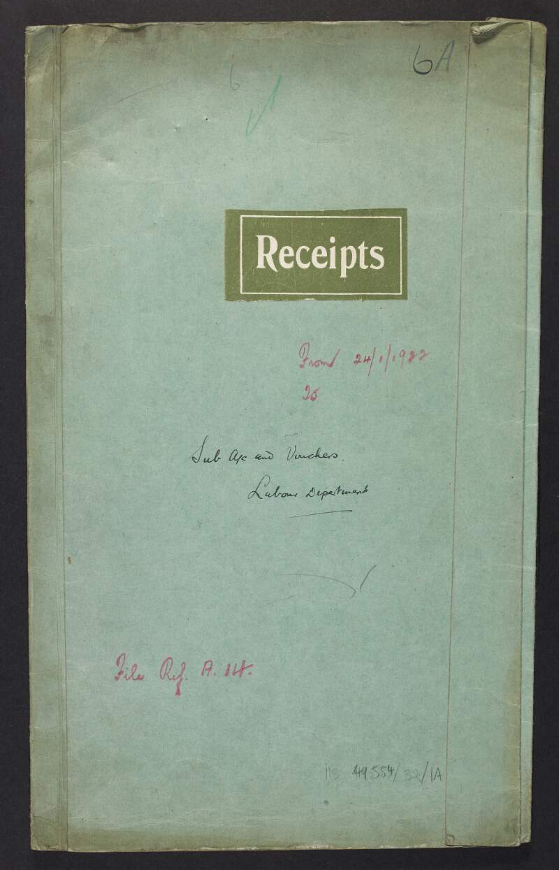 Original folder with inscription on cover "Sub a/c [Accounts] and Vouchers / Labour Department",
