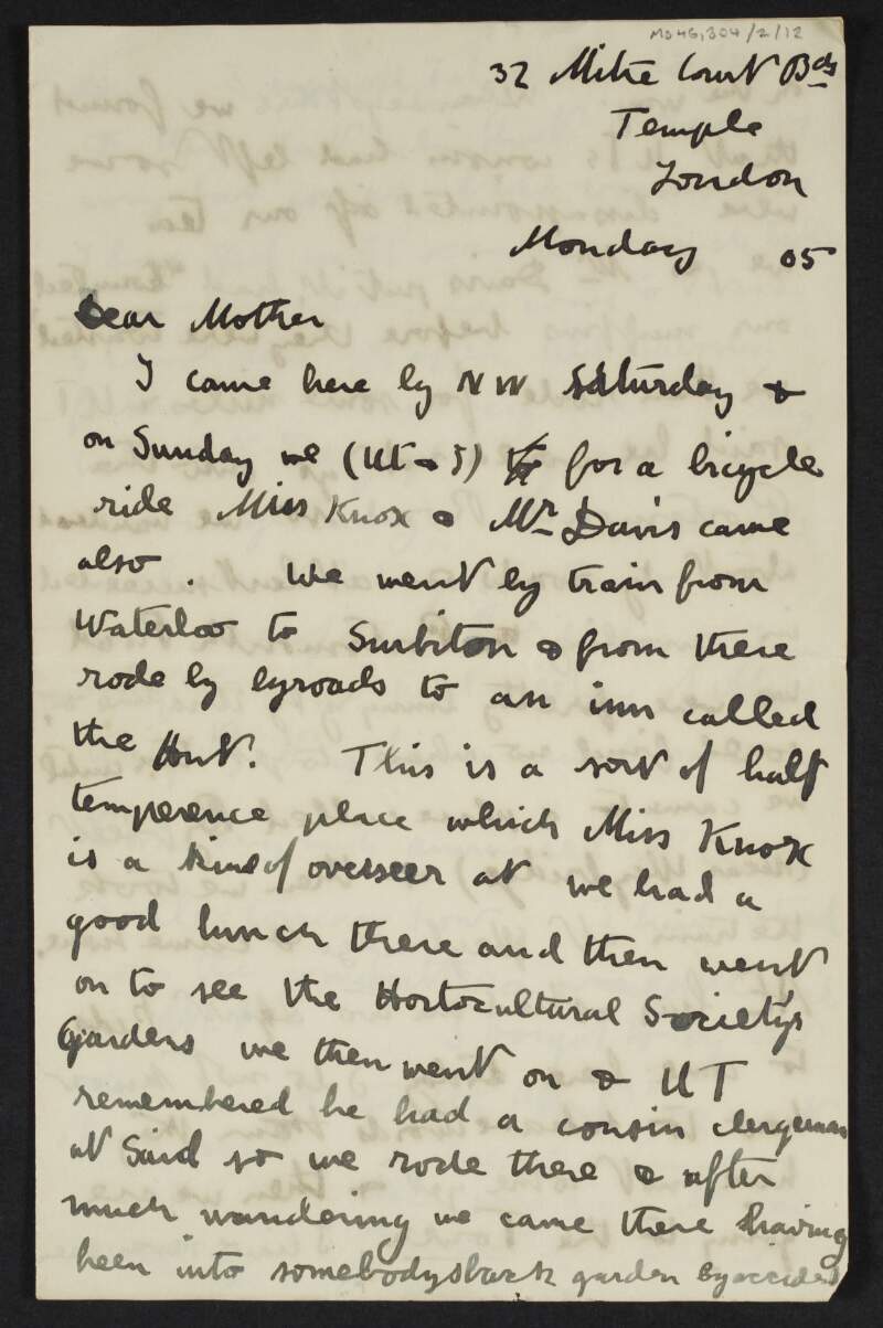 Letter from Diarmid Coffey to Jane Coffey describing his visit to London,