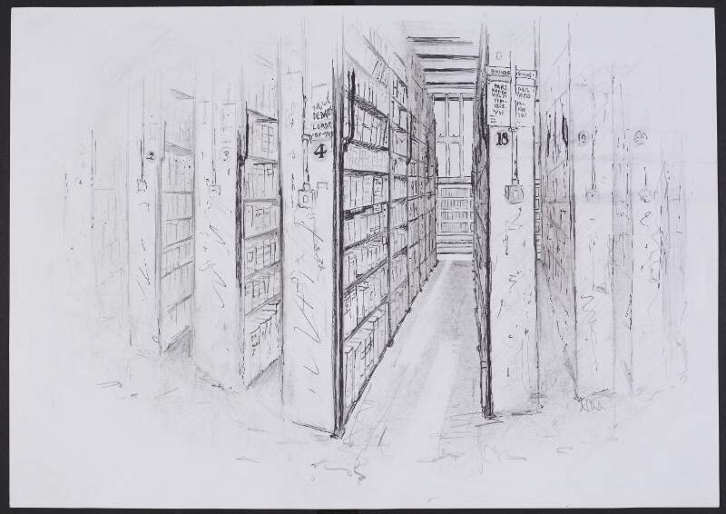 [View of the bookstacks of the West Wing in the National Library of Ireland]