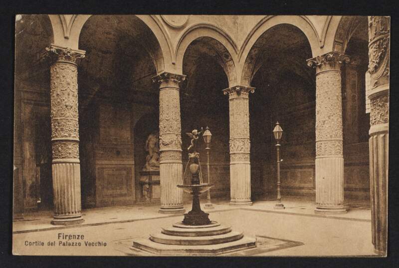 Postcard from Diarmid Coffey, Italy, to Jane Coffey regarding the his travels around Italy describing the beautiful fountains and churches he saw,