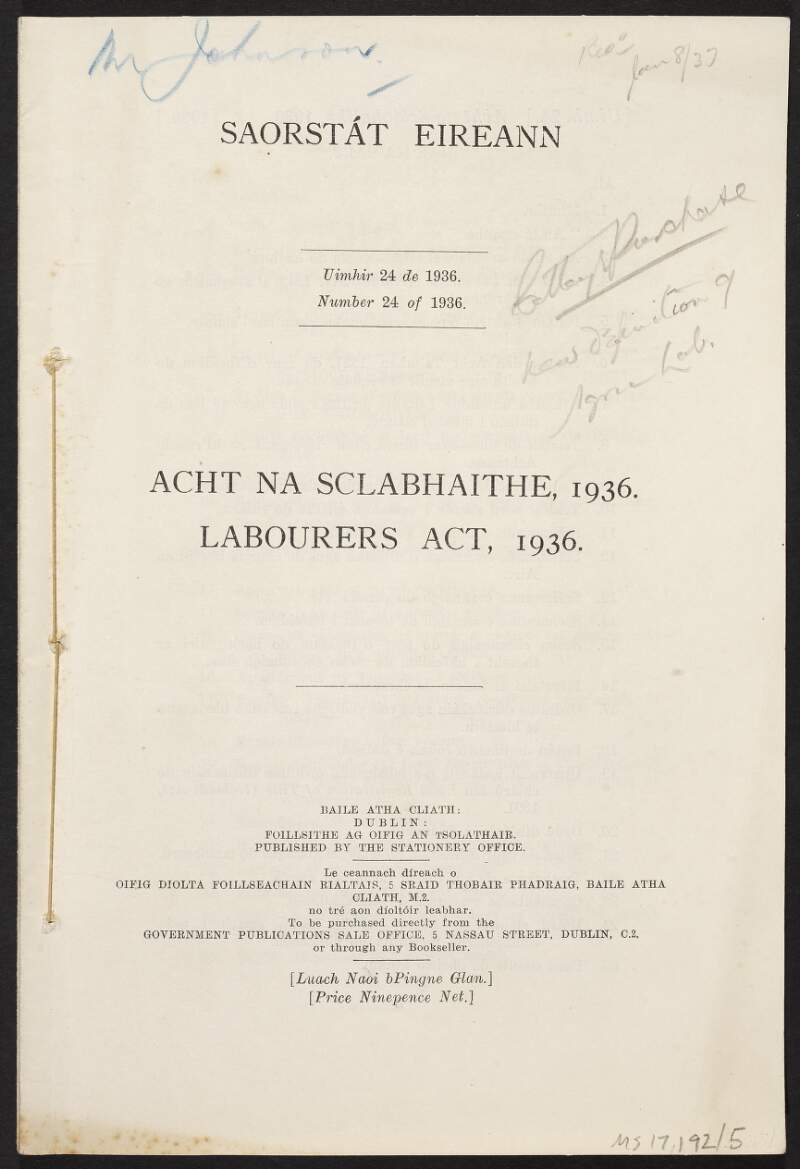 Copy of the Labourers Act, 1936,