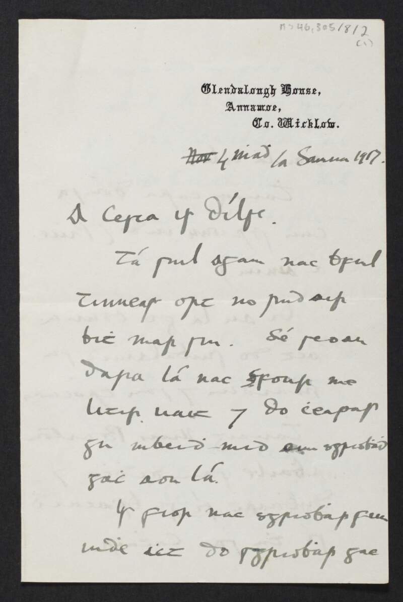 Letter from Diarmid Coffey, Wicklow, to Cesca Chenevix Trench regarding his stay in Wicklow,