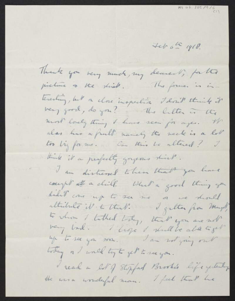 Letter from Diarmid Coffey, Dublin, to Cesca Chenevix Trench regarding her health,