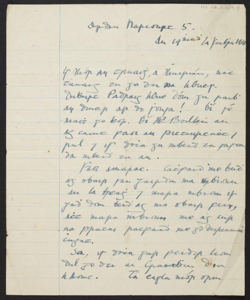 Letter from Diarmid Coffey, Dublin, to Cesca Chenevix Trench regarding a review of 'Douglas Hyde: An Craoibhín Aoibhinn',