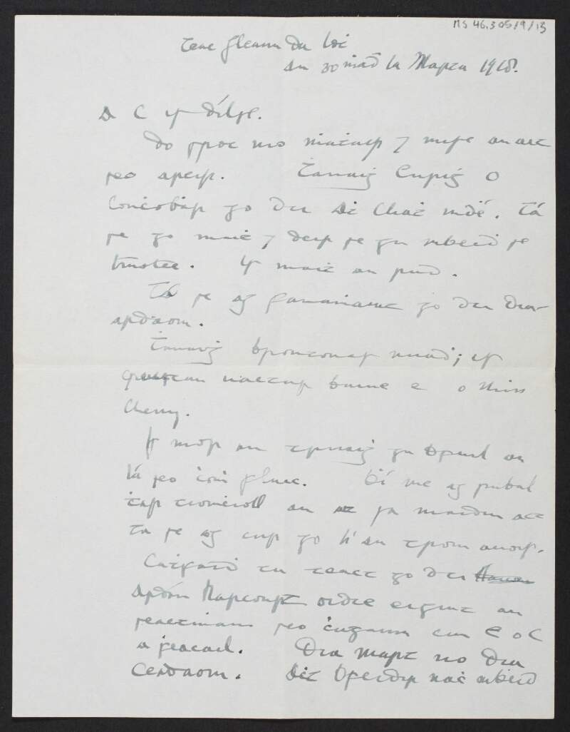 Letter from Diarmid Coffey, Wicklow, to Cesca Chenevix Trench regarding meeting with an unidentified person,