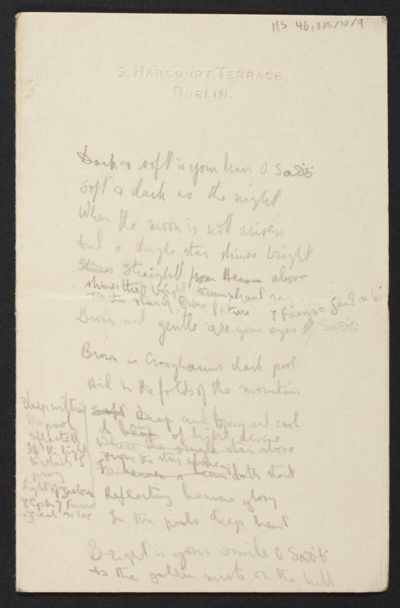 Copy of an untitled poem by Diarmid Coffey regarding Cesca Chenevix Trench,