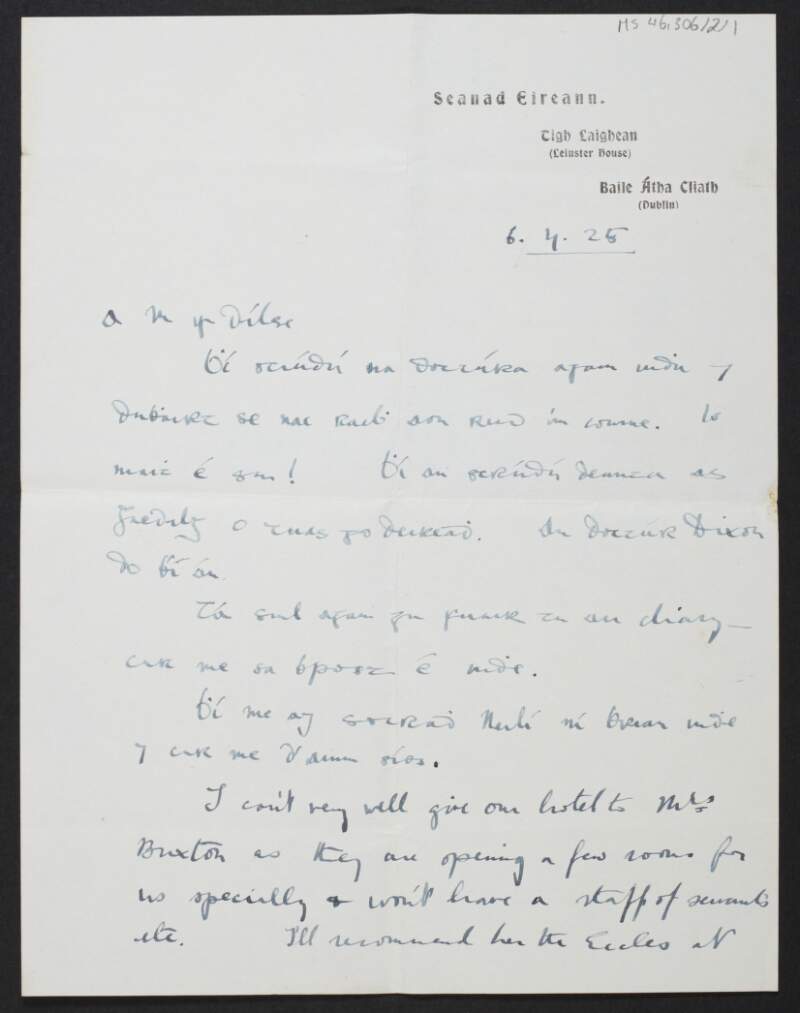 Letter from Diarmid Coffey, Dublin, to Margot Chenevix Trench regarding Neilí Ní Bhriain's funeral,