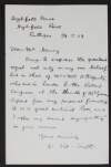 Letter from unidentified person to Alice Helen Henry expressing their sympathy following the death of Alice Stopford Green,