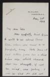 Letter from unidentified person to Alice Helen Henry regarding the death of Alice Stopford Green,