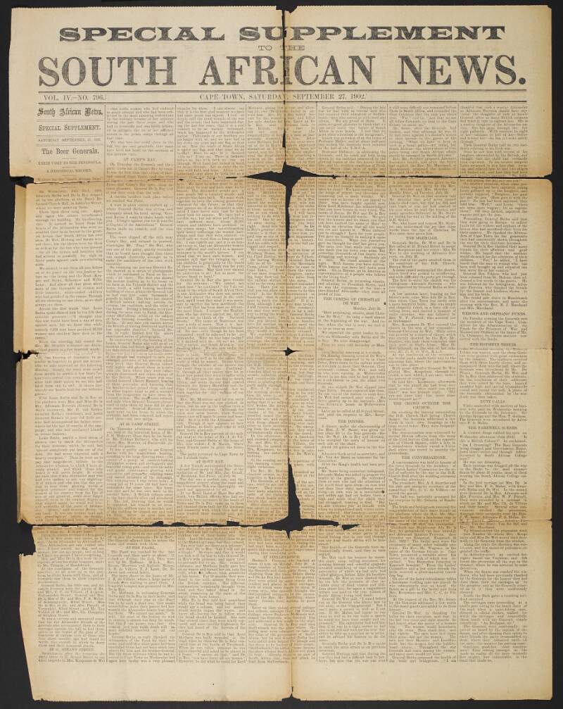 Page from newspaper 'Special Supplement to the South African News',