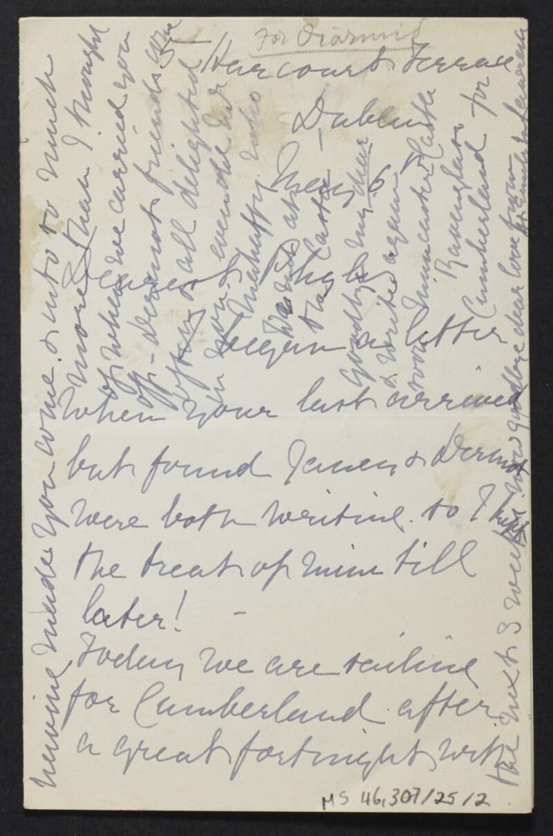 Letter from Honora Lawrence, Dublin, to Phyllis De Kay regarding George, Jane and Diarmid Coffey,