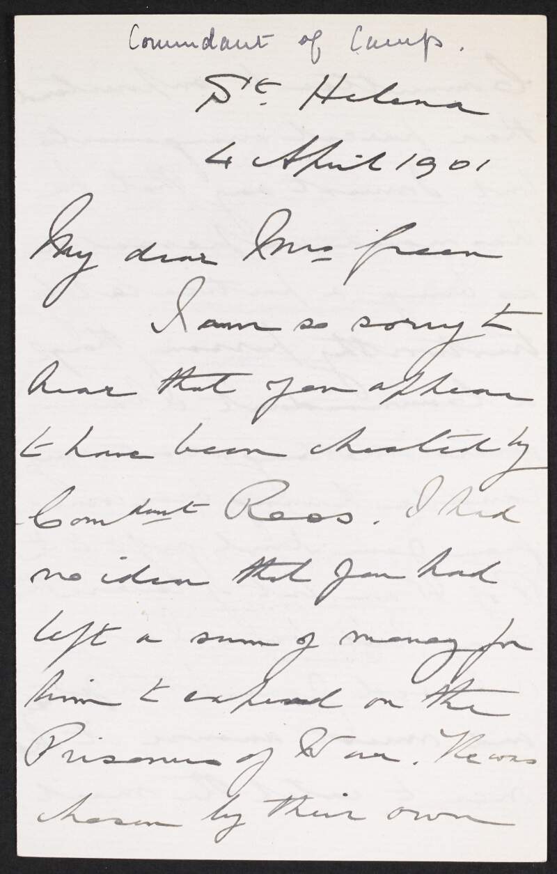 Letter from unidentified person to Alice Stopford Green regarding prisoners of war,