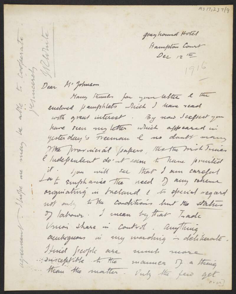 Letter from J. R. White to Thomas Johnson regarding pamphlets Johnson sent him,