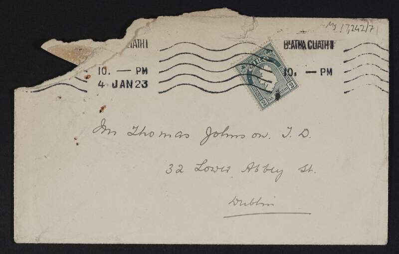Envelope addressed to Thomas Johnson,