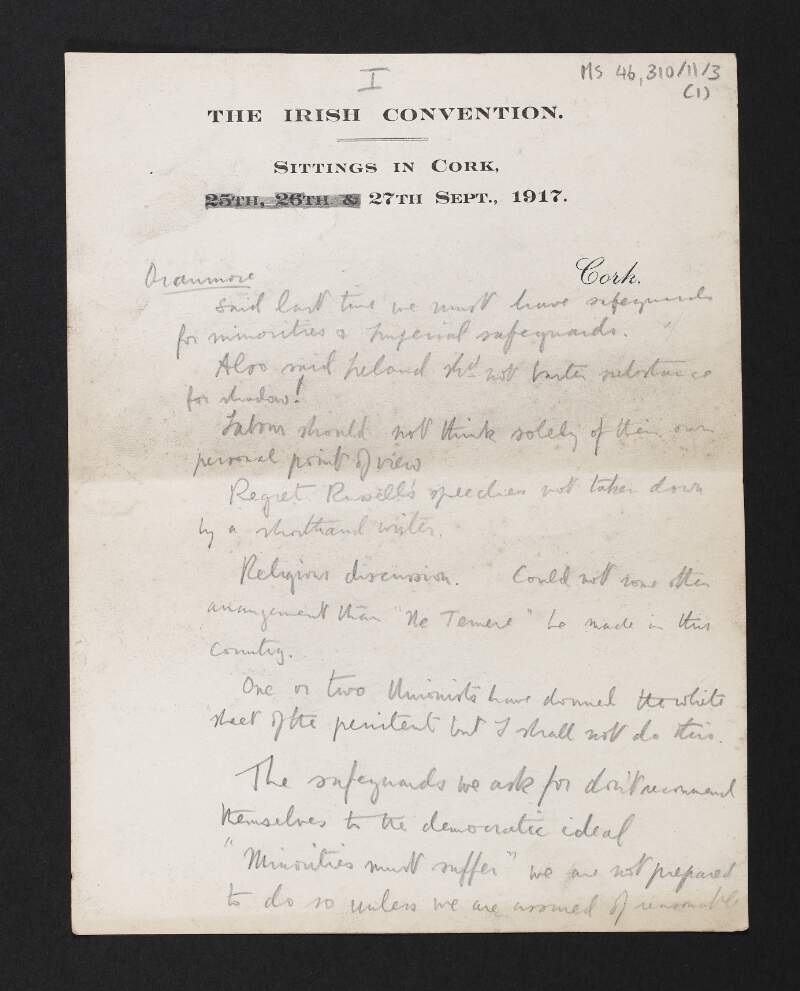Notes by Diarmid Coffey regarding the Irish Convention,