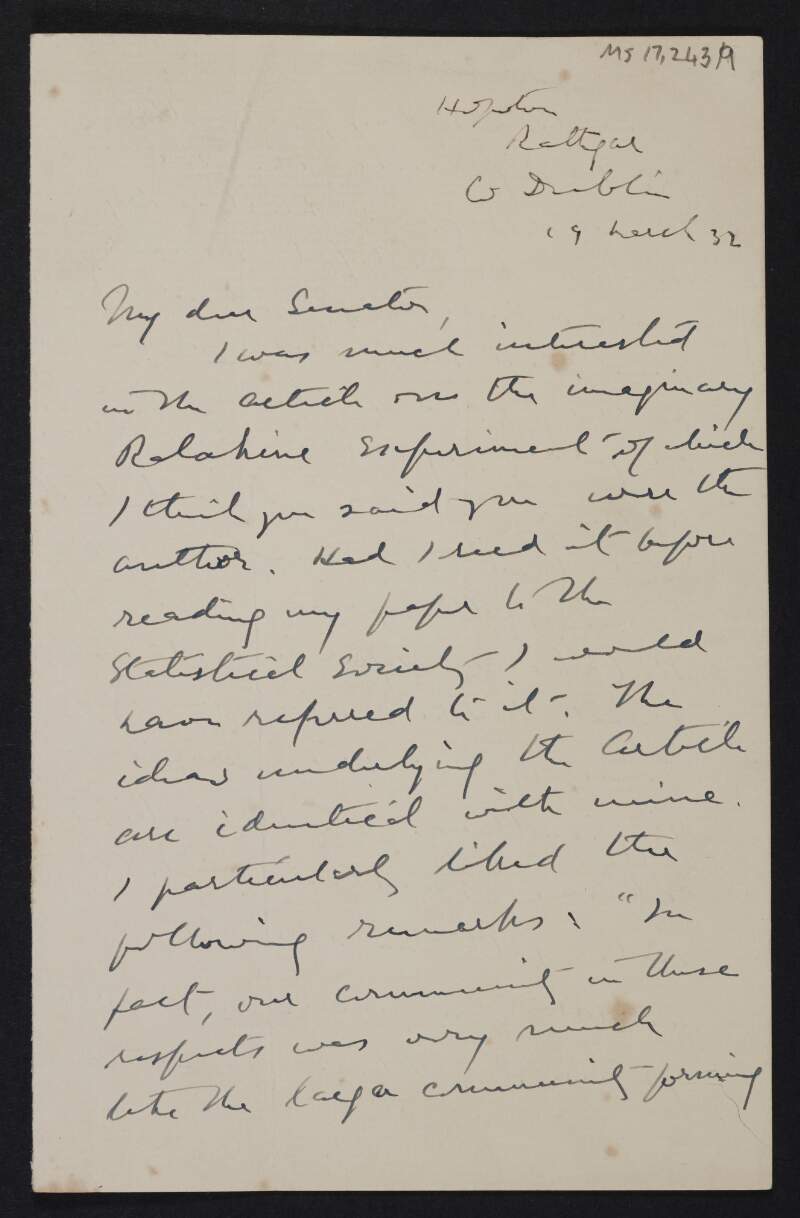 Letter from James C. Meredith to Thomas Johnson regarding an article,