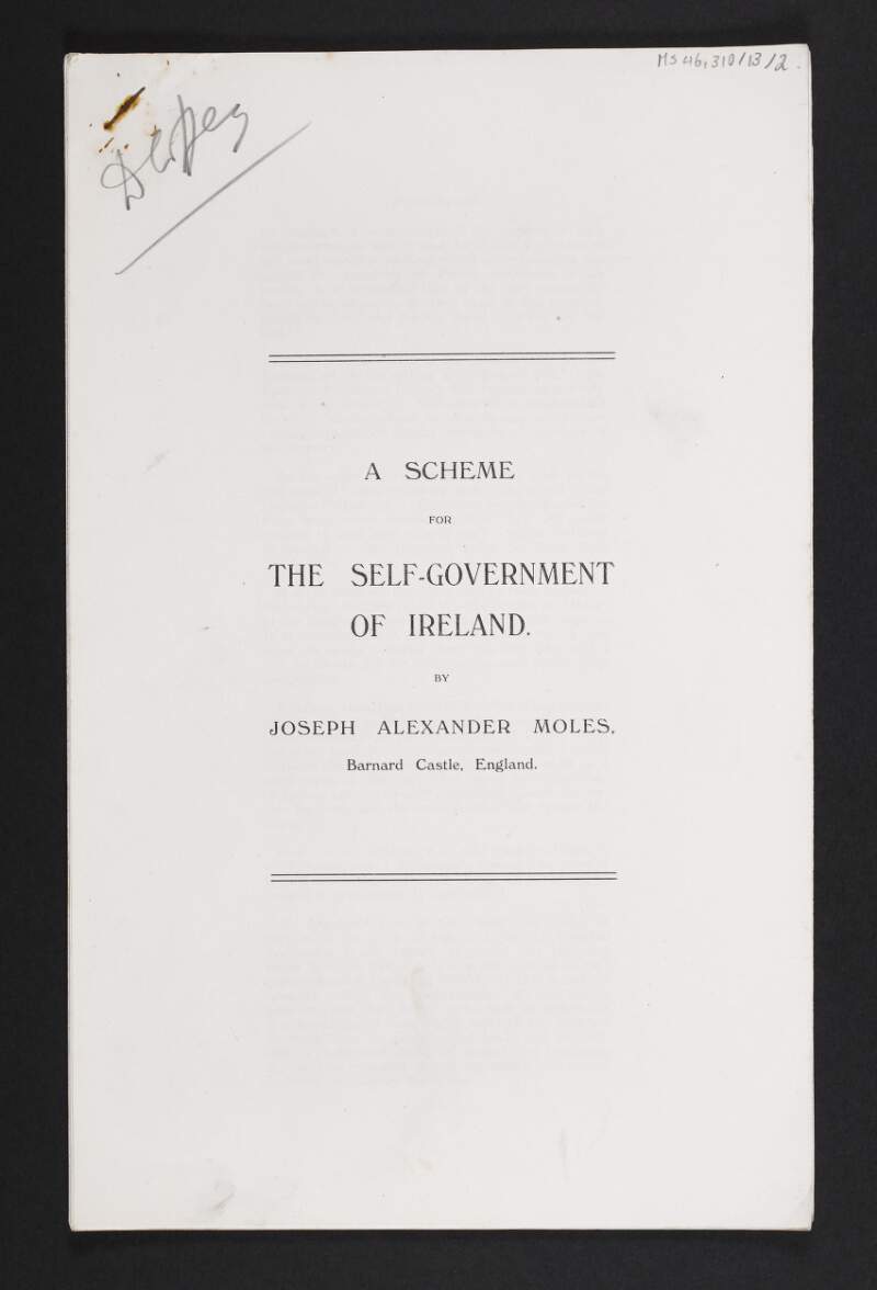 Scheme regarding the self government of Ireland,