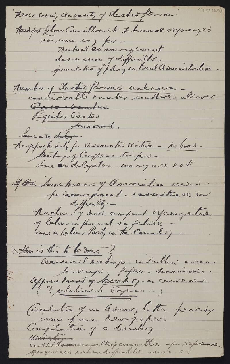 Manuscript notes by Thomas Johnson titled "Never Ending Audacity of Elected Persons",
