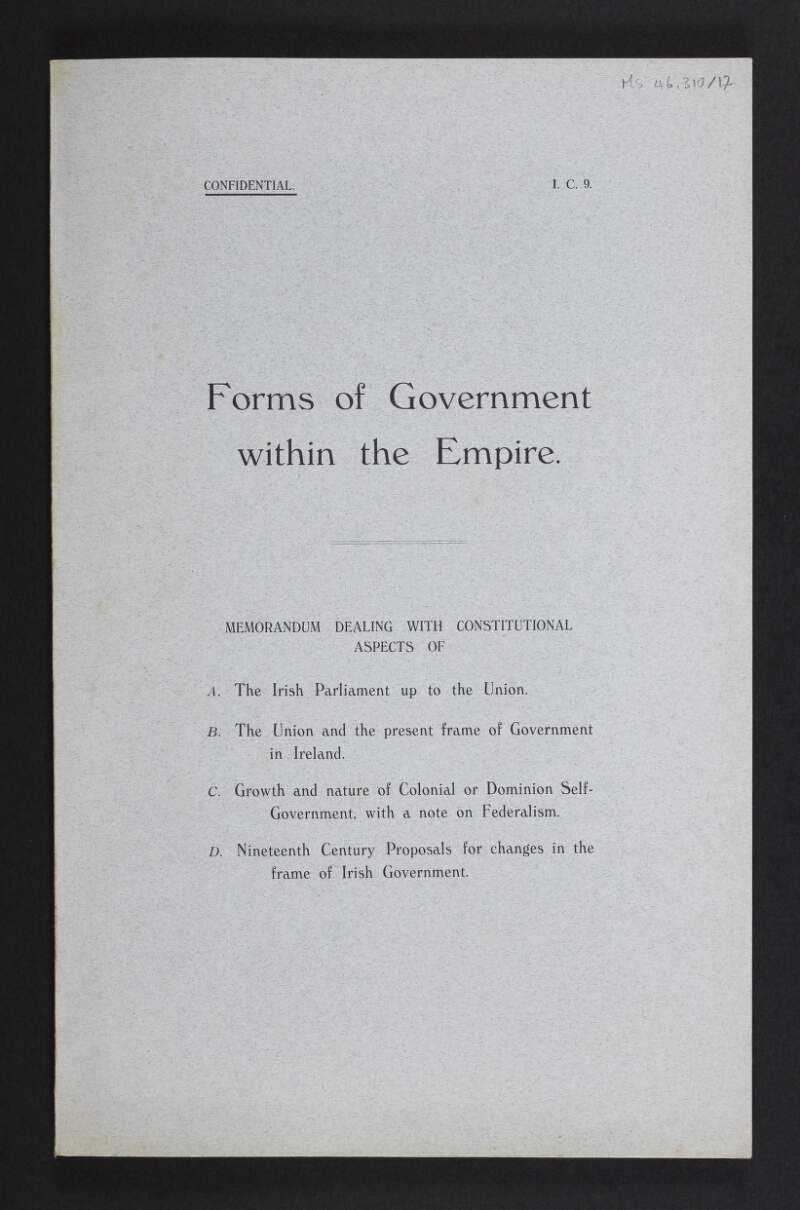 Statement titled 'Forms of Government within the Empire',