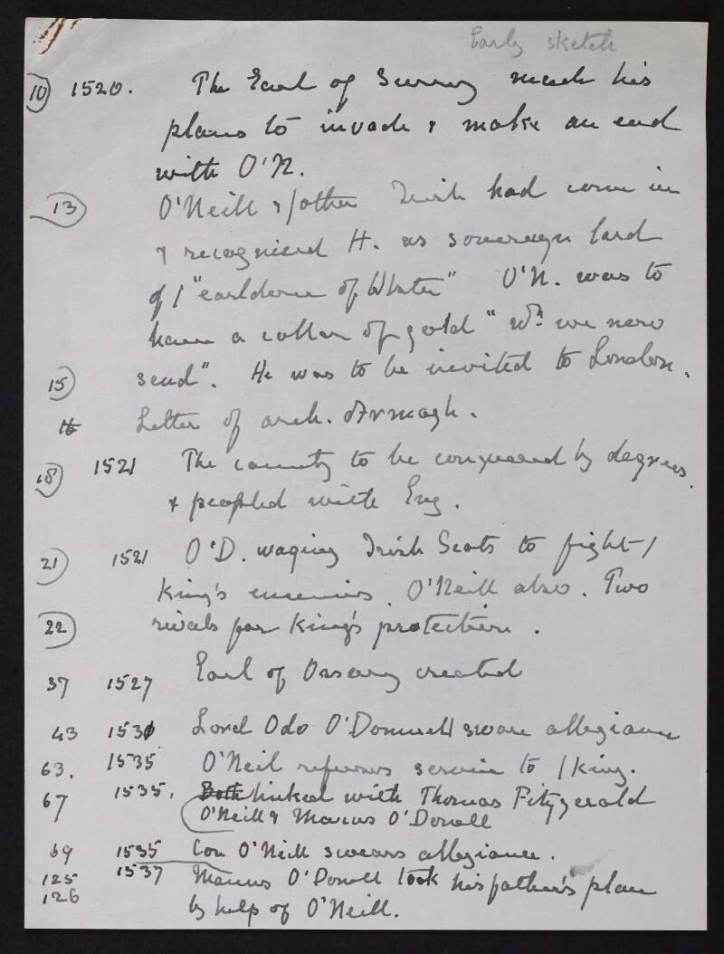 Notes titled "early sketch",