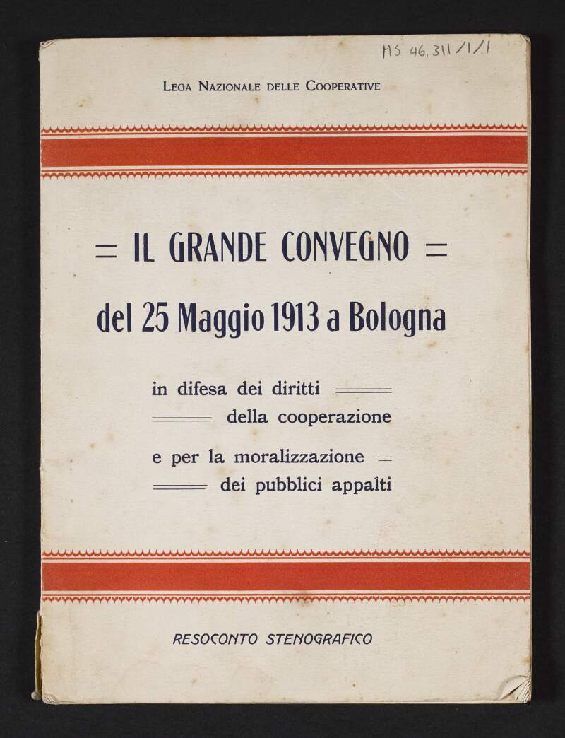 Pamphlet "Il Grande Convegno del 25 Maggio 1913 a Bologna",