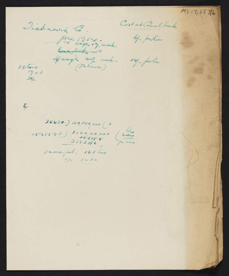 Manuscript notes by Thomas Johnson regarding peat fuel,