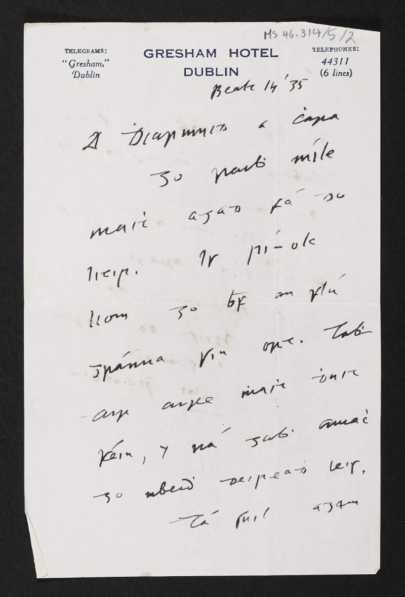 Letter from Douglas Hyde, Dublin, to Diarmid Coffey regarding Diarmid's health,