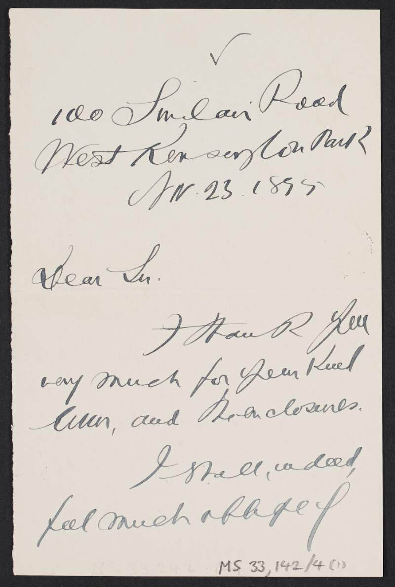 Letter from R. Barry O'Brien to Edmund Harvey requesting a lend of an unidentified book,