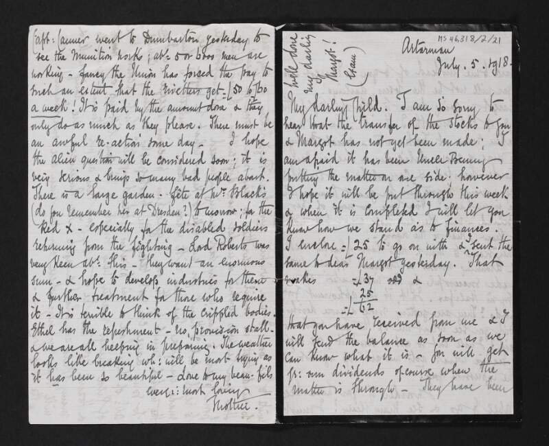 Letter from Isabella Chenevix Trench to Cesca Chenevix Trench regarding the First World War,