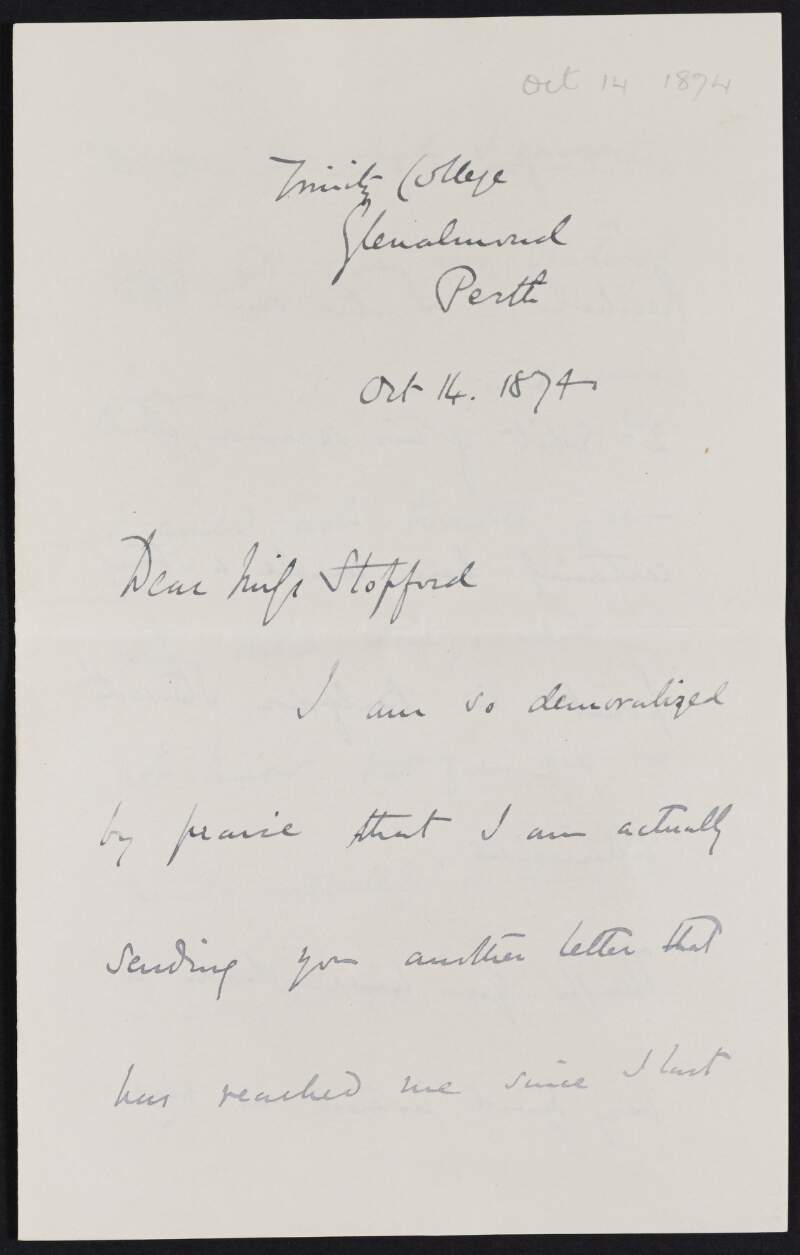 Letter from John Dowden to Alice Stopford Green regarding a sent sermon,