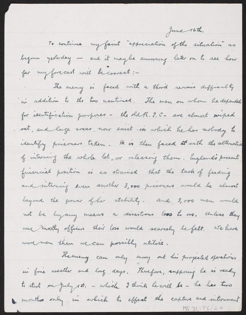Letter from Florence O'Donoghue to Josephine O'Donoghue regarding the decline and absence of members of the R.I.C. from certain areas, and other difficulties facing the British Government in Ireland,