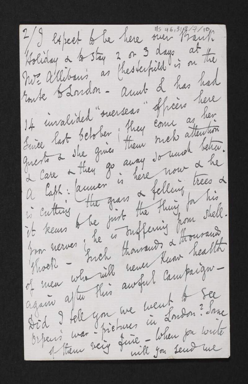 Partial letter from Isabella Chenevix Trench to Cesca Chenevix Trench regarding William Orpen's art,