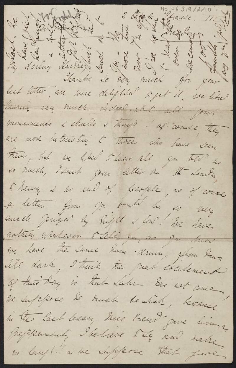 Letter from unidentified person to Isabella Chenevix Trench regarding family matters,