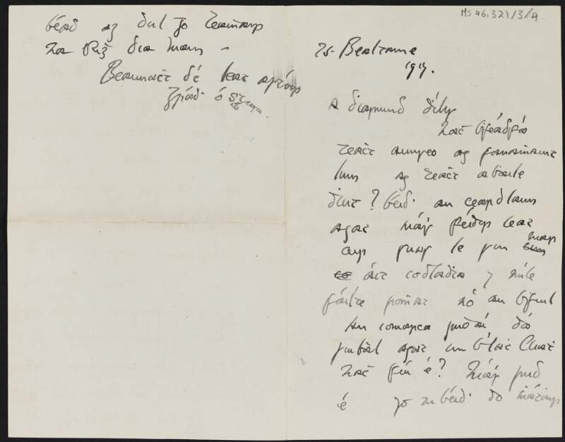 Letter from Cesca Chenevix Trench to Diarmid Coffey regarding meeting Gertrude Parry, and Diarmid's time in Glendalough,