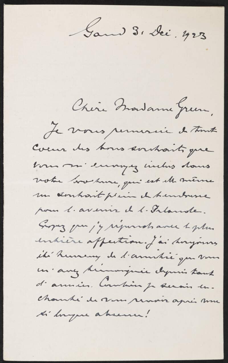 Letter from Henri Pirenne to Alice Stopford Green,