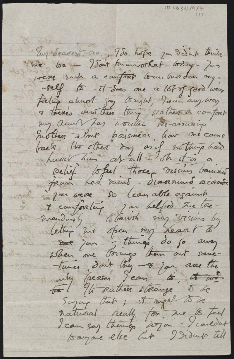 Letter from Cesca Chenevix Trench to Diarmid Coffey regarding prisoners, and their relationship,