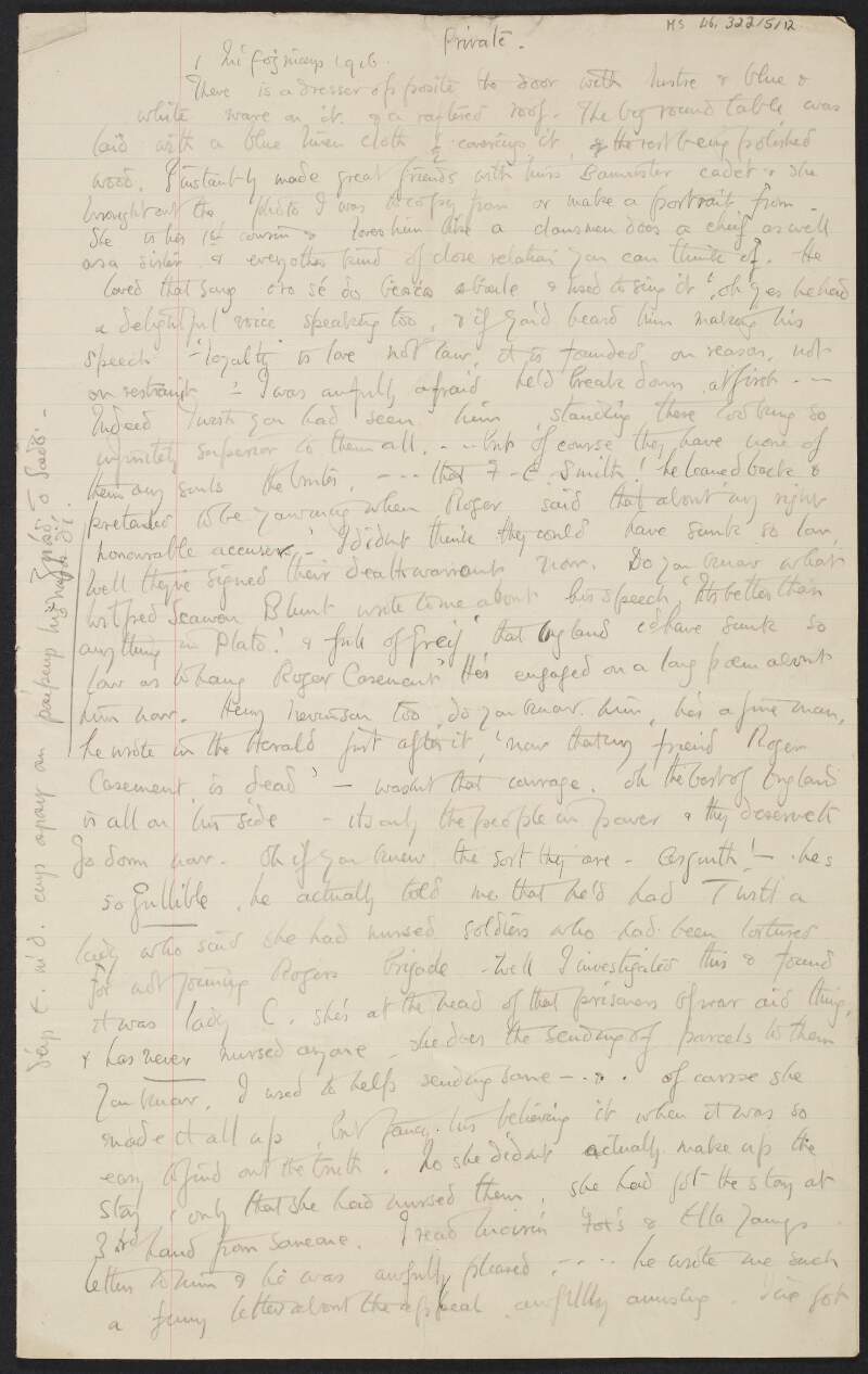 Letter from Cesca Chenevix Trench to Margot Chenevix Trench regarding the death of Roger Casement,