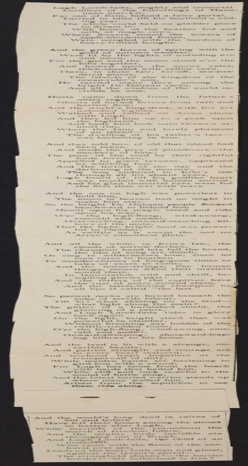 Newspaper cutting from unidentified paper with lyrics of a song regarding Ireland,
