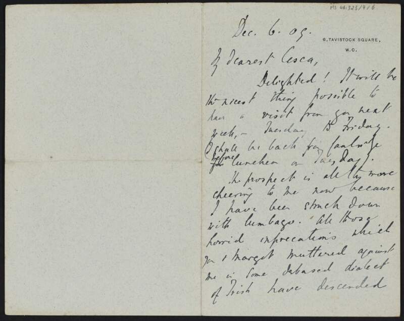 Letter from Samuel Henry Butcher, England, to Cesca Chenevix Trench regarding his health and his suffering with lumbago,