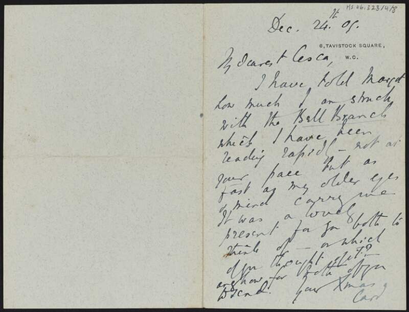 Letter from Samuel Henry Butcher, England, to Cesca Chenevix Trench regarding his lumbago,