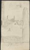 Sketch by Charles Reginald Chenevix Trench with inscription "Ypres Oct. 1915. From my bathroom!",
