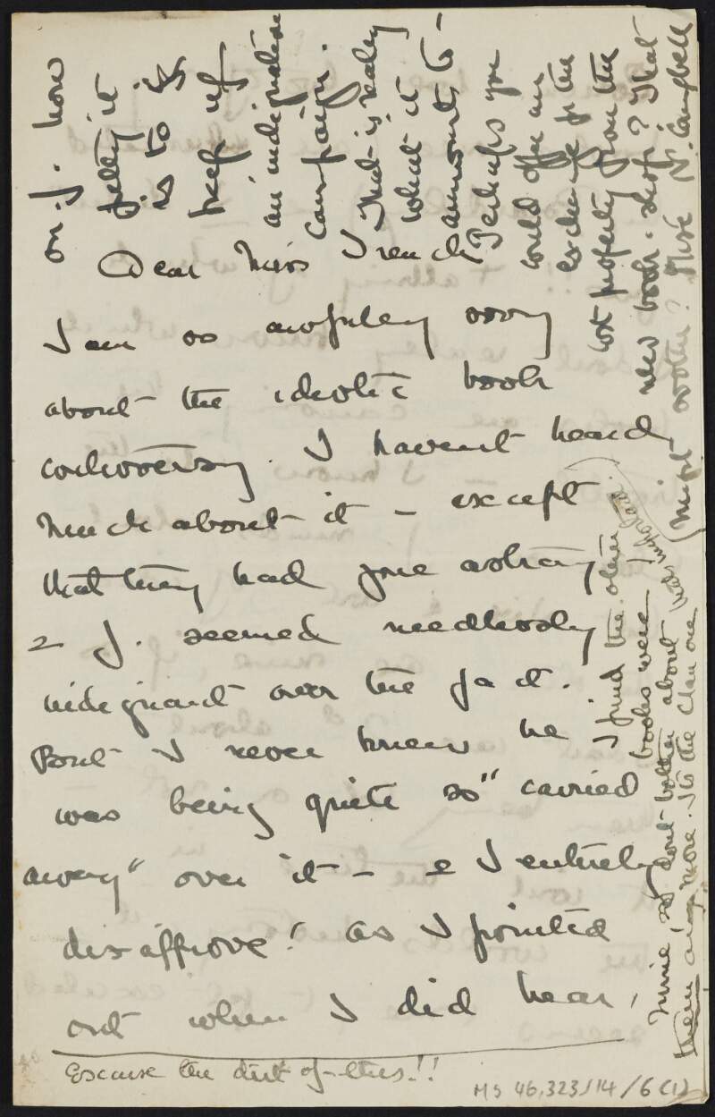 Letter from unidentified author to Cesca Chenevix Trench regarding the Irish Bookshop,