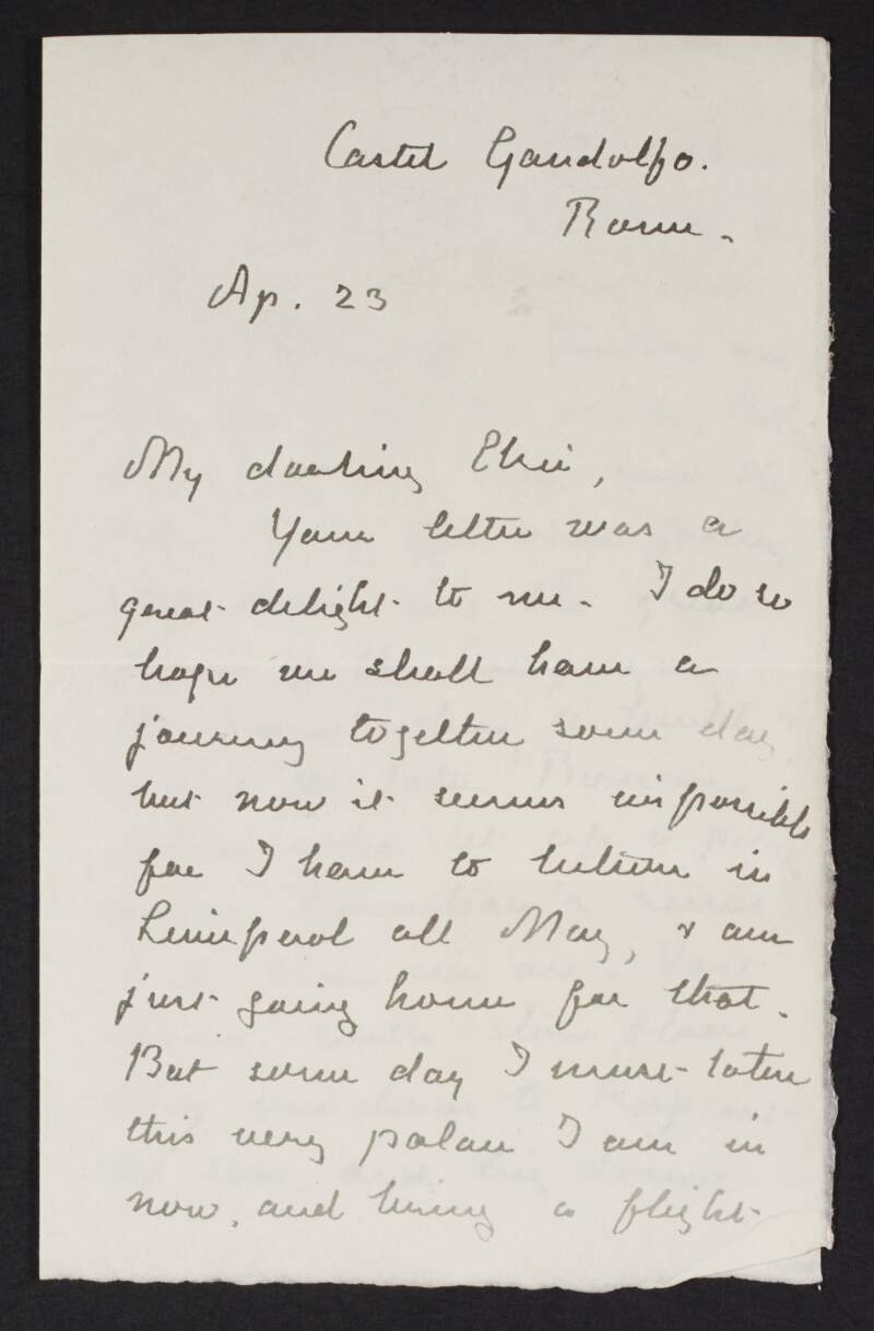 Letter from Alice Stopford Green to Elsie Henry discussing her time in Italy,