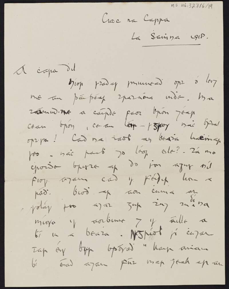 Letter from unidentified author to Diarmid Coffey sympathising with him on the death of Cesca,